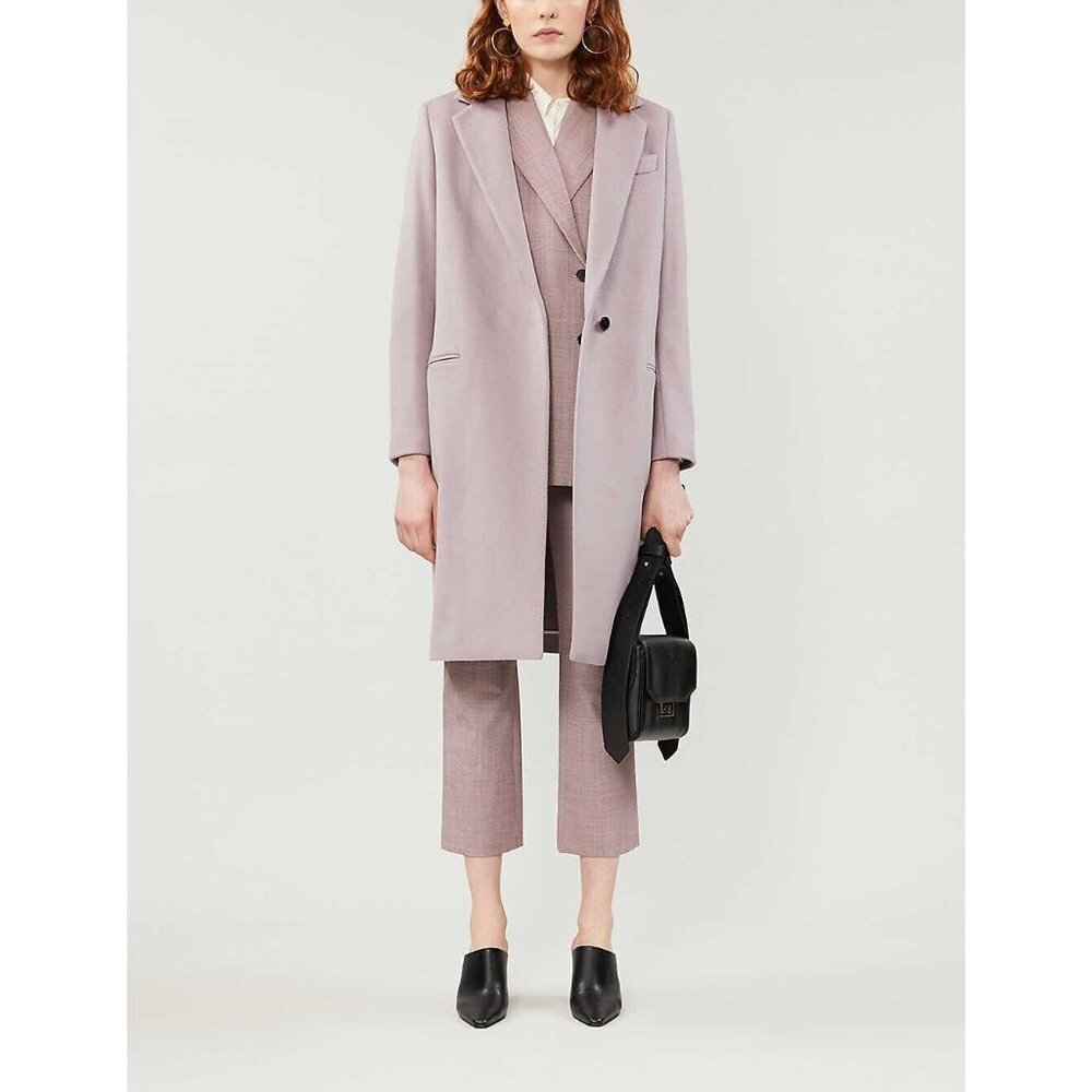 Reiss Womens Crombie Wool-Blend Coat Jacket Two Jet Pockets at Front Size 8 New‎